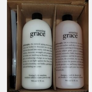 Philosophy AMAZING GRACE Shower Gel  Firming Body Emulsion Jumbo 32 oz Set Pumps
